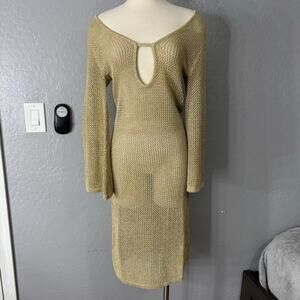 12th Tribe Sunlit Gold Lurex Cover Up Midi Dress, M